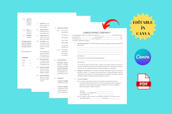 Printable Landscaping Contract Template - Etsy