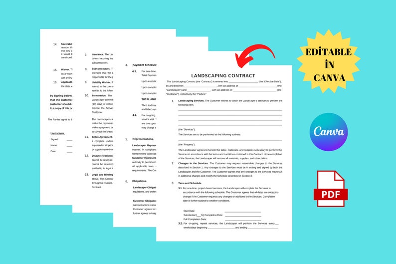 Printable Landscaping Contract Template - Etsy
