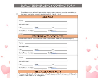 Emergency Contact Form Editable in WORD Emergency Contact - Etsy