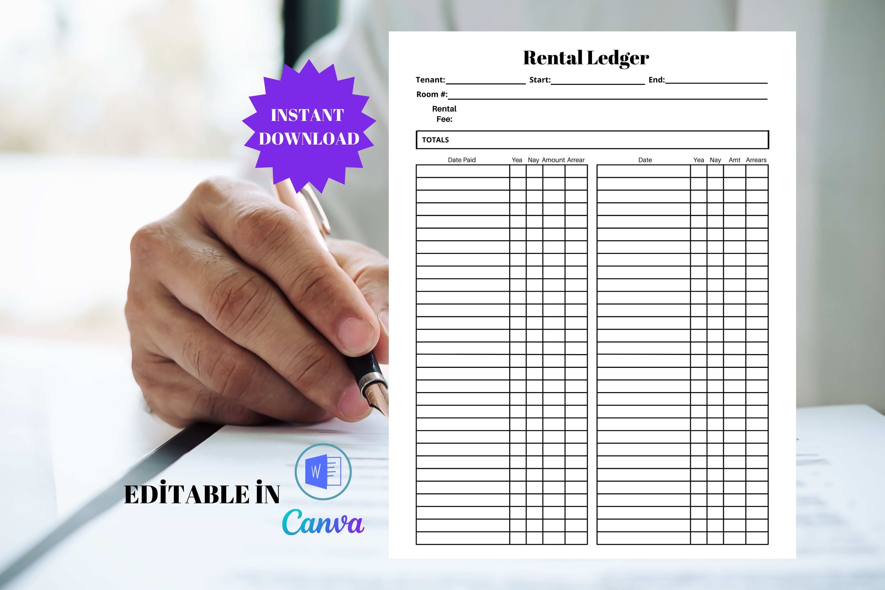 Weekend Rent Record Table Rental Payment Tracker: Monthly Rent Ledger (editable Word & PDF) - Etsy