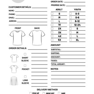 Printable Shirt Order Form, Shirt Order Form Template, Custom Order ...