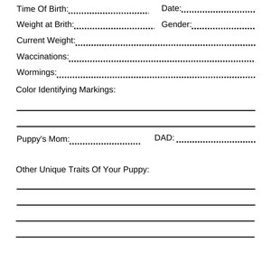 Printable Puppy Whelping Charts for Record Keeping Great for Breeders Works, Dog Breeder Charts ...