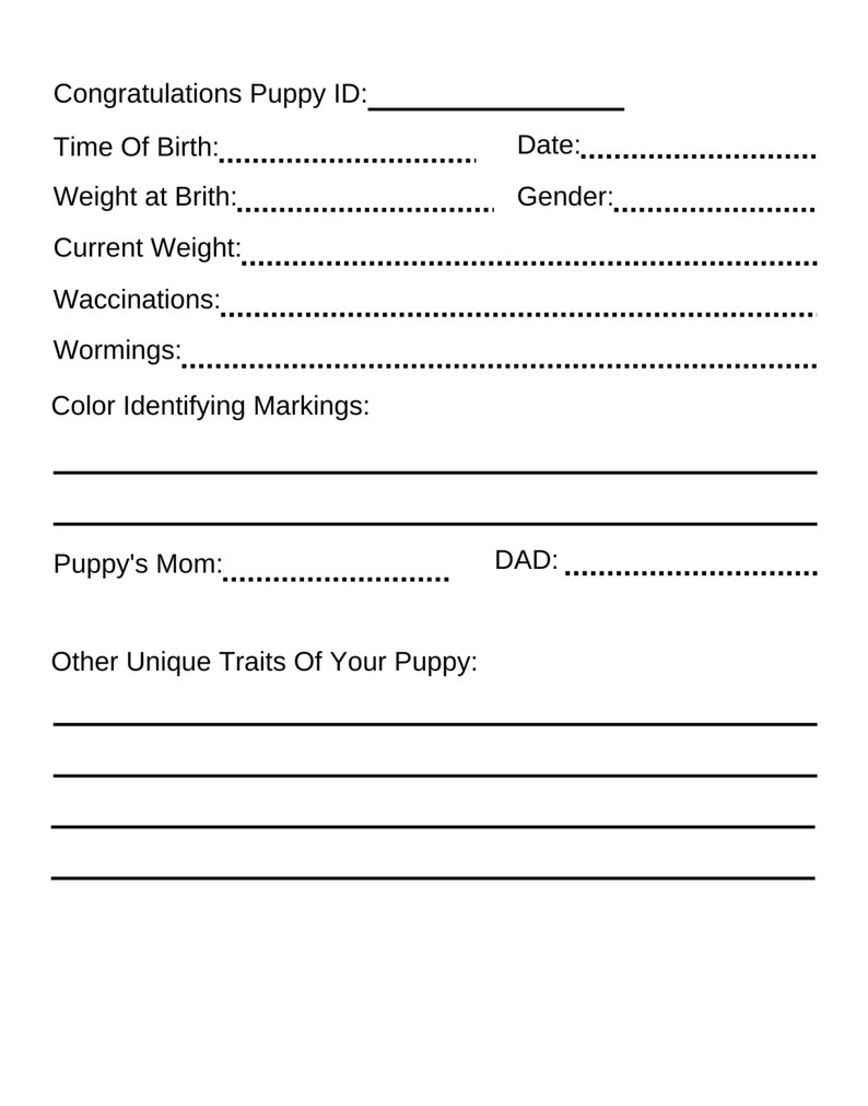 Printable Puppy Whelping Charts for Record Keeping Great for Breeders Works, Dog Breeder Charts ...