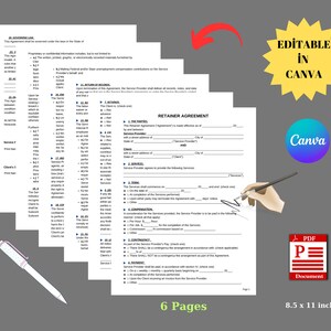 Printable Retainer Agreement Template, digital download