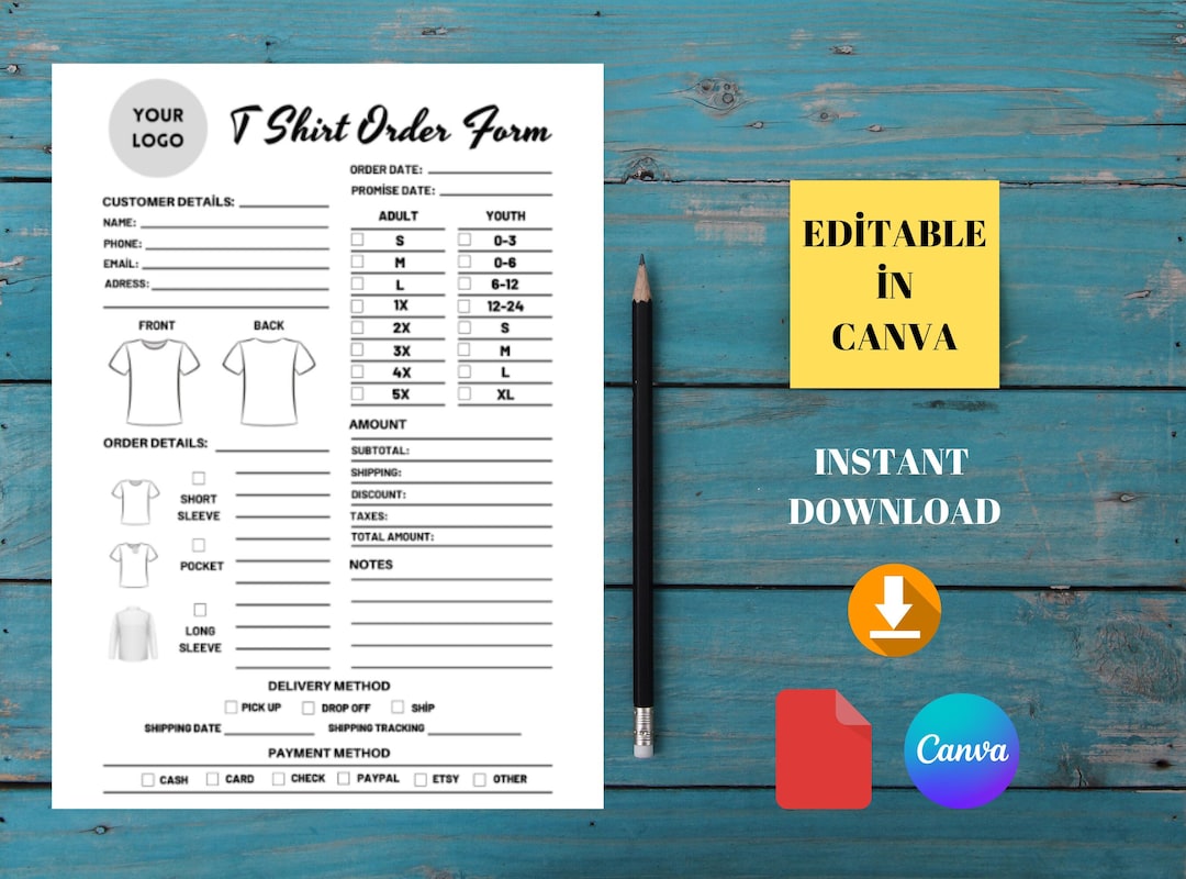 Printable Shirt Order Form Shirt Order Form Template Custom Order Printable Shirt Order Form Shirt Order Form Template Custom Order