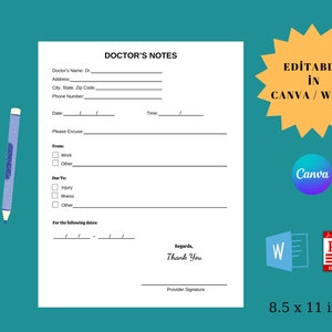 Modèle d&#39;excuse du médecin, modifiable dans canva Formulaires pour cabinet médical