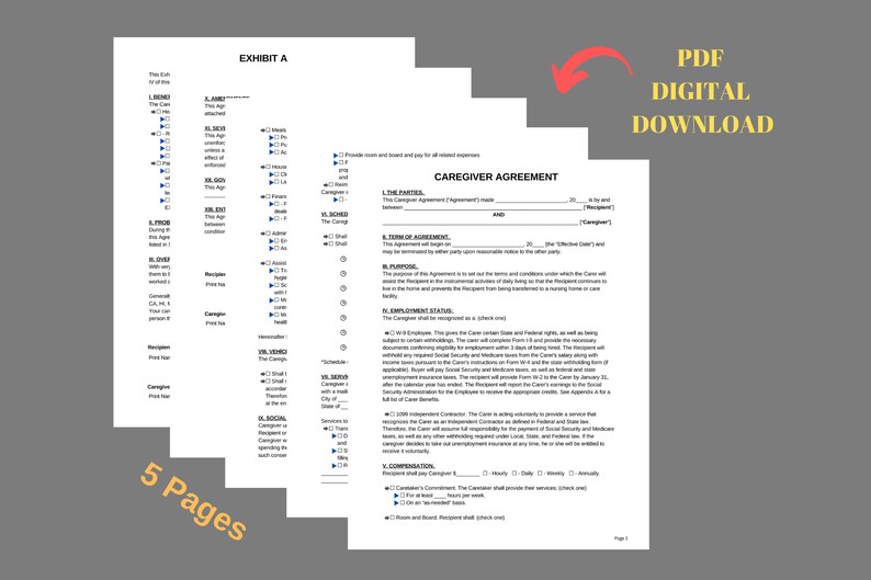 Printable Caregiver Contract Editable - Il 794xN.5386321717 P627 