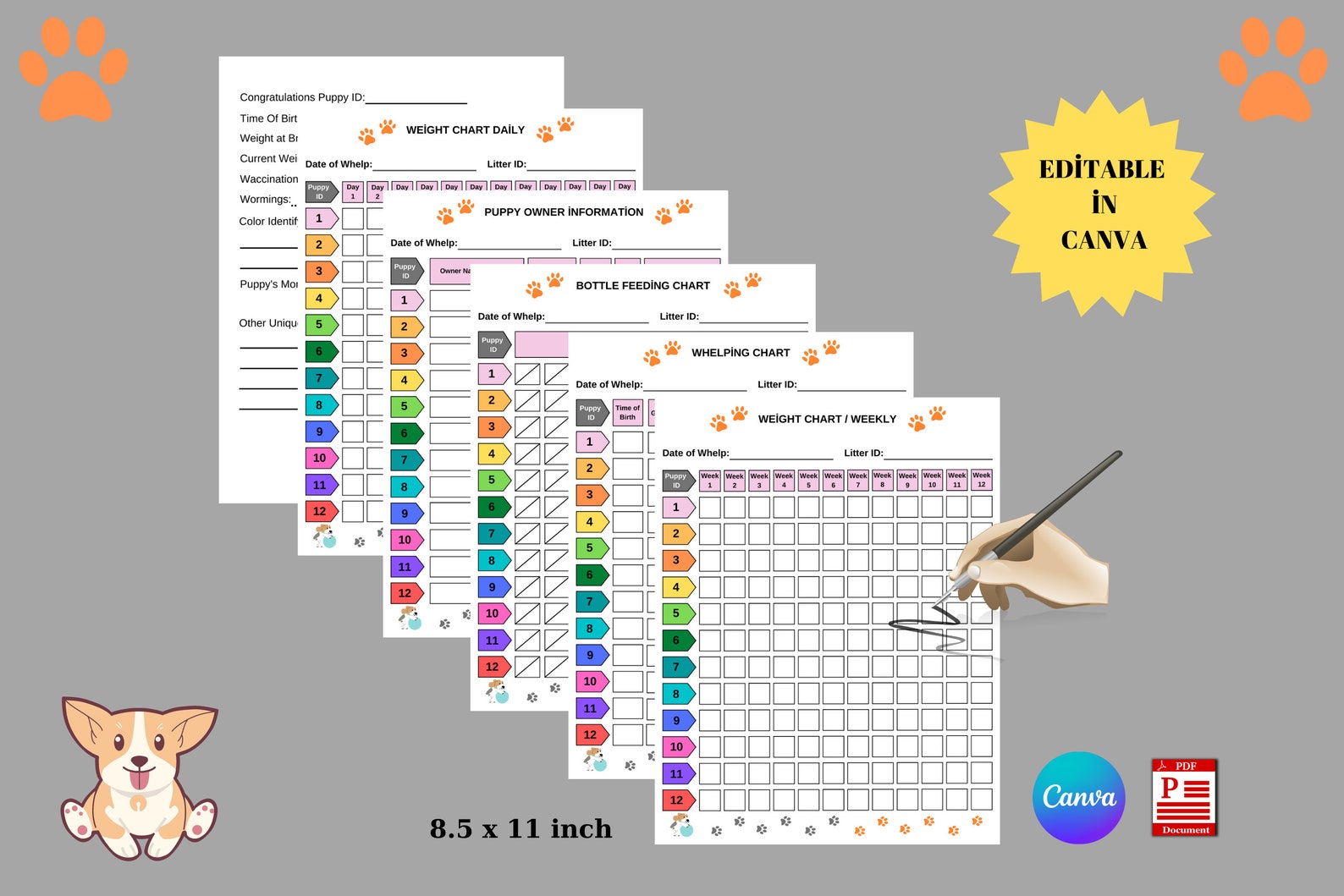 Printable Puppy Whelping Charts for Record Keeping Great for Breeders