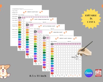 Printable Puppy Whelping Charts: Breeder Record Keeping (Canva Editable)