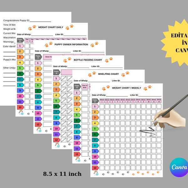 Printable Puppy Whelping Charts for Record Keeping Great for Breeders Works, Dog breeder charts