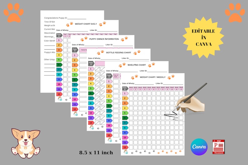 Printable Puppy Whelping Charts for Record Keeping Great for Breeders ...