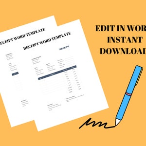 Printable Receipt Template, Business Receipt, Customer Receipt, Sales Receipt, editable in word Receipt Form