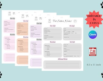 Customizable Pet Sitter Notes Template: Daily Care Form (PDF)
