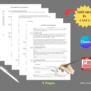 Plantilla de testamento: Formulario editable en Canva (descarga digital)