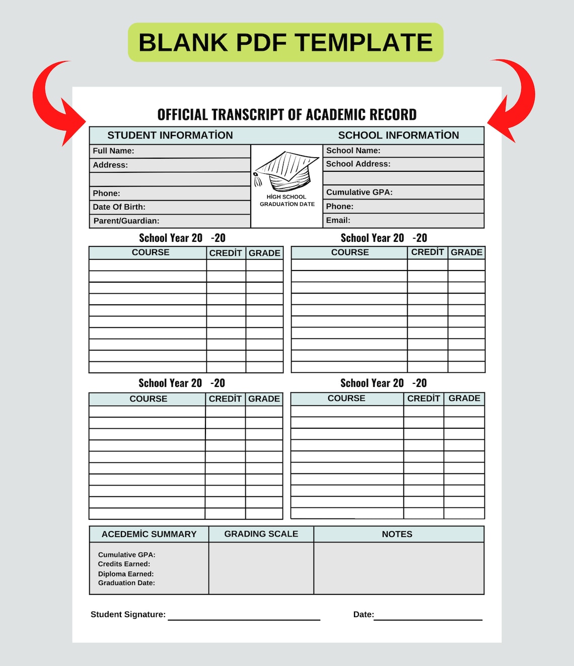Printable Transcript Template Homeschool Transcript Official High Printable Transcript Template Homeschool Transcript Official High