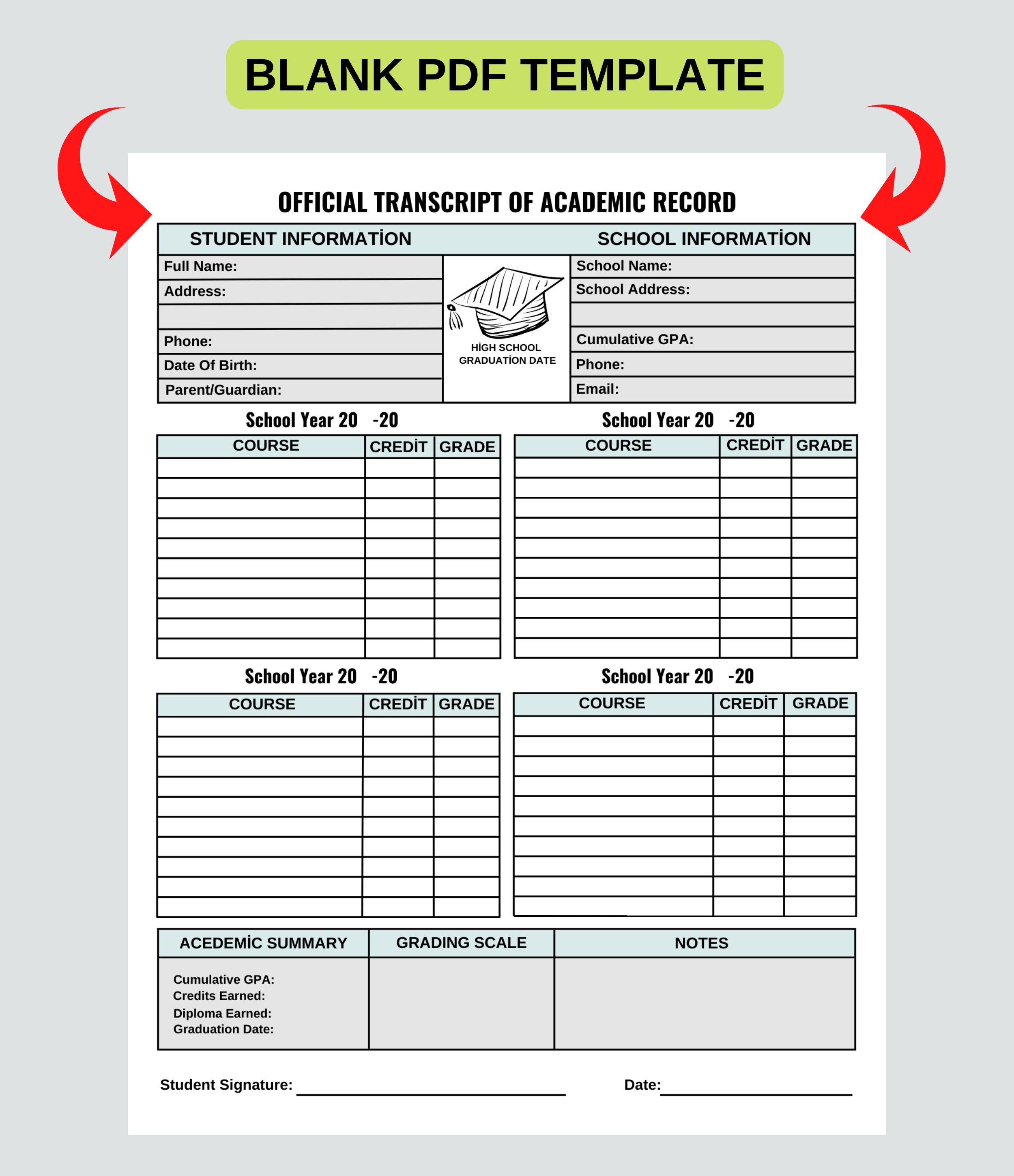 Printable transcript template homeschool transcript official high
