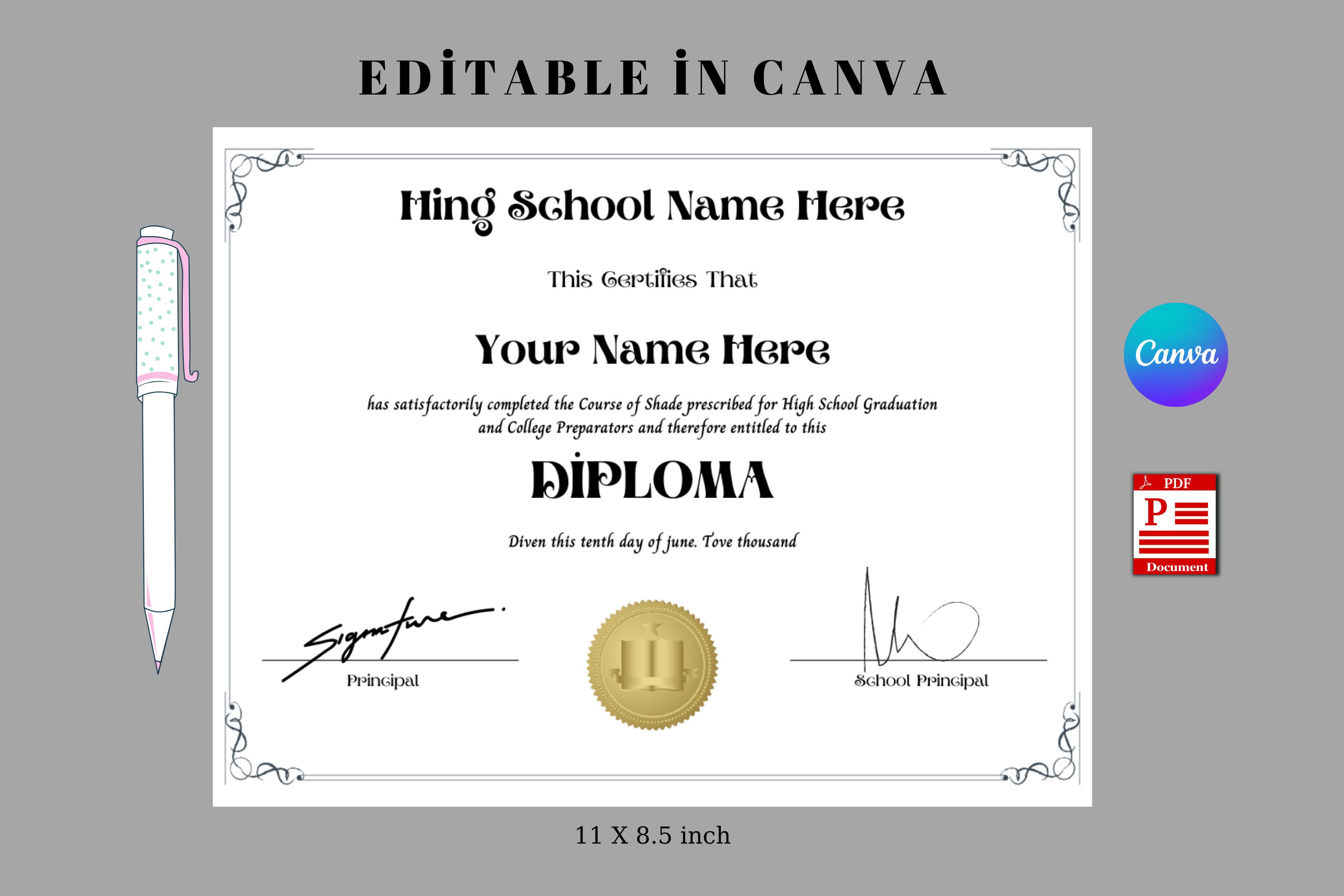 Printable High School Diploma Template Editable Homeschool - Etsy