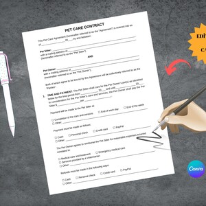 Printable Pet Sitting Contract, Editable Pet Sitting Form Digital ...