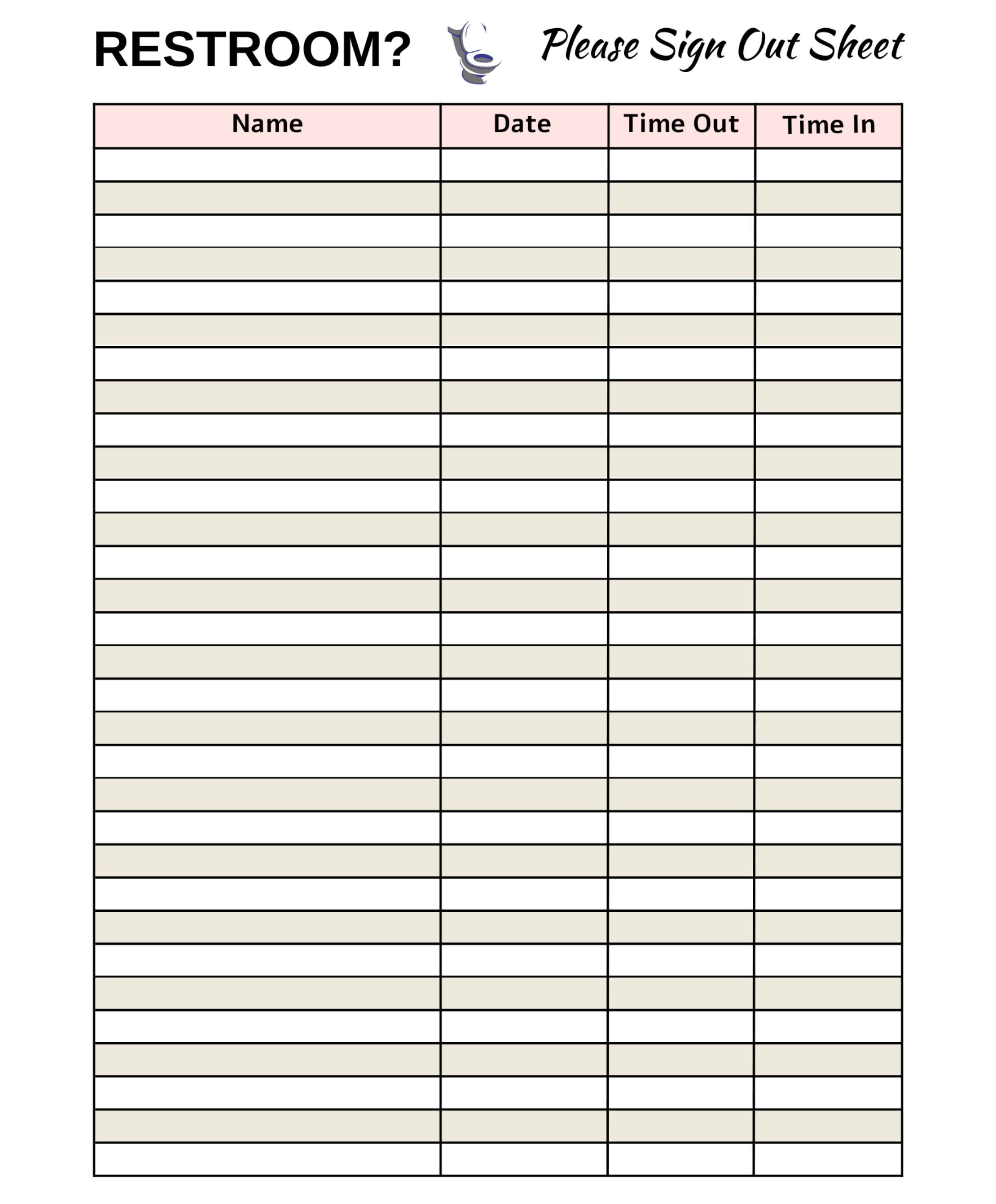 Free Printable Bathroom Sign Out Sheet For Classroom Free Printable Bathroom Sign Out Sheet For Classroom