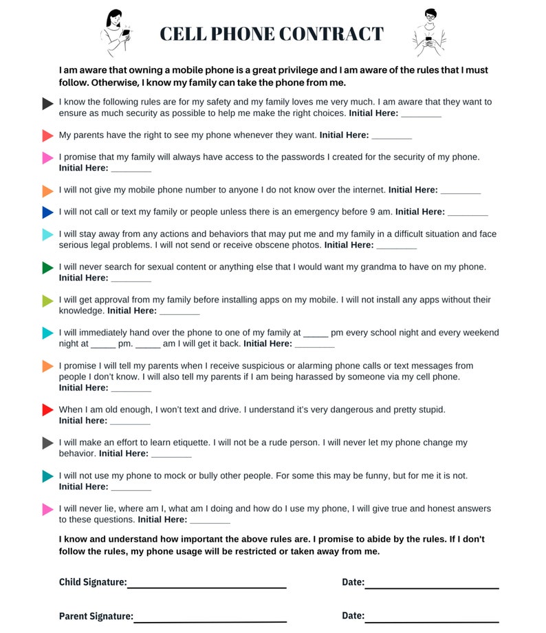 Printable Phone Contract, Editable Cell Phone Contract, PDF Digital