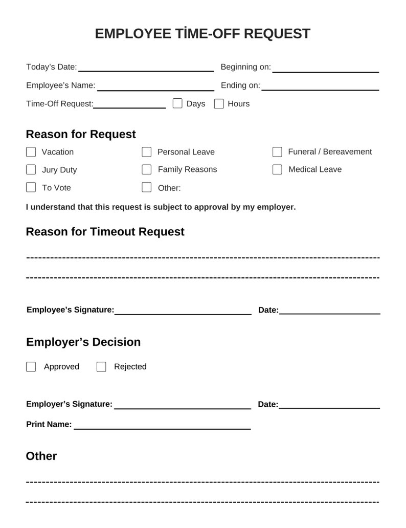 Printable Employee Time-off Request Template Editable - Etsy