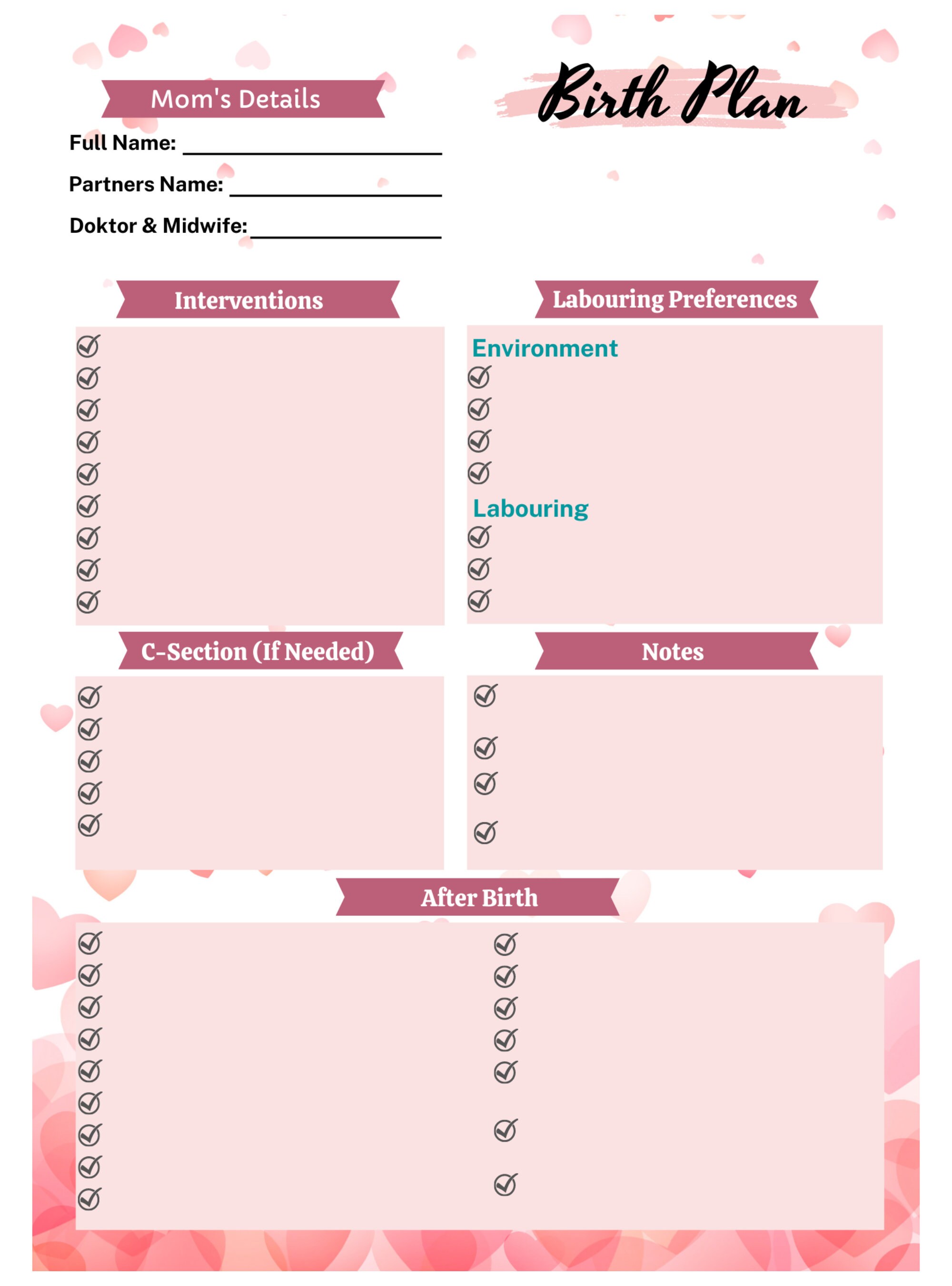 Printable Birth Plan Template Birth Plan Editable Crafting - Etsy
