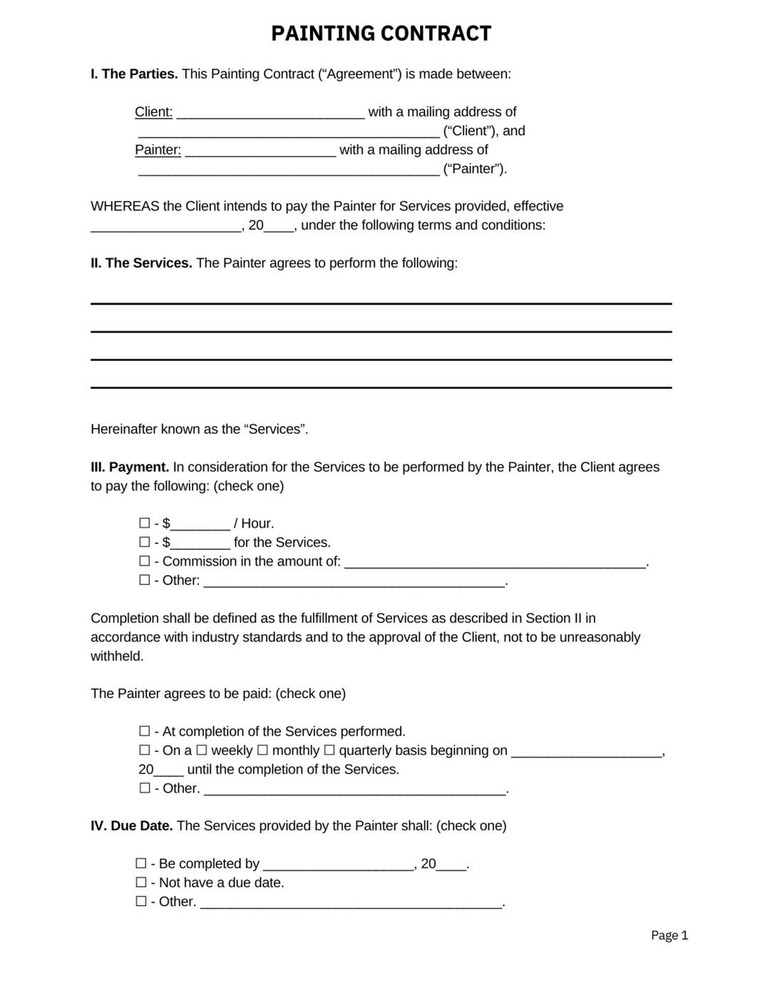 Printable Painting Contract Template: Service Agreement (canva Editable ...