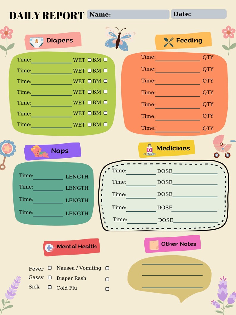 Baby Diary Printable Daily Baby Care Template - Etsy