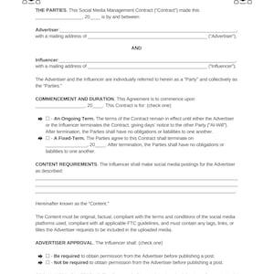 Social Media Manager Contract: Editable Canva Template (PDF Download)