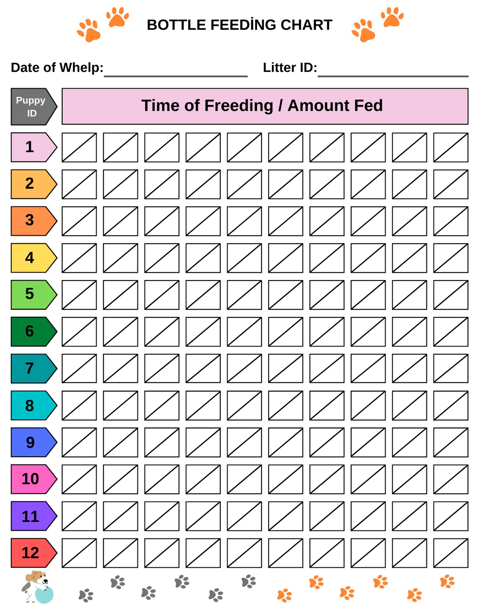 Printable Puppy Whelping Charts for Record Keeping Great for Breeders Works, Dog Breeder Charts ...