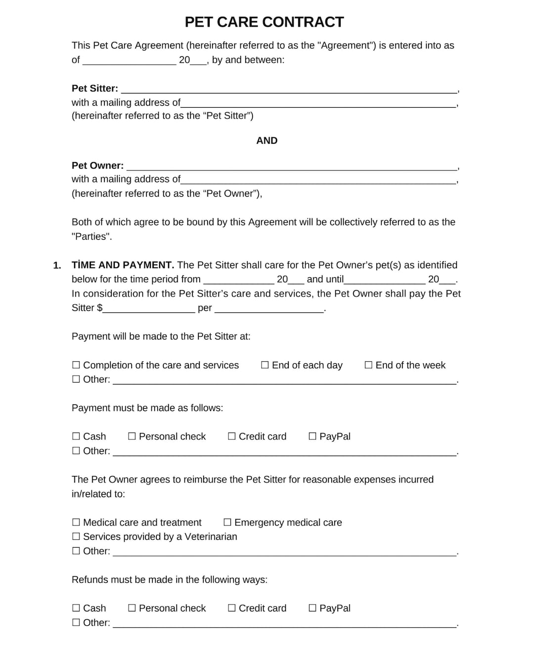 Printable Pet Sitting Contract, Editable Pet Sitting Form Digital