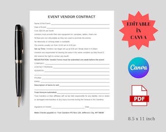 Printable Event Vendor Contract: Editable Template (PDF, Word, Canva)