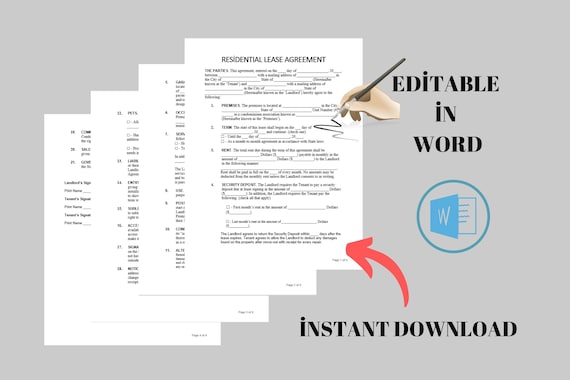 Editable Rental Agreement Template: Landlord Lease Contract (Digital Download)