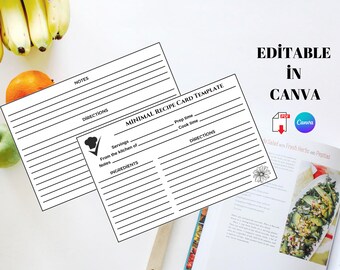 Minimal Recipe Card Template: Editable in Canva (4x6 / 5x7) (Digital Download)