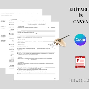 Printable Personal Loan Agreement: Editable Contract Template (canva ...