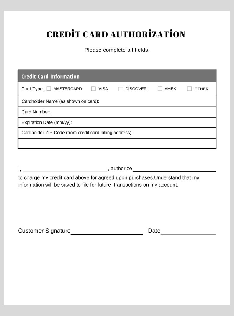 Credit Card Authorization Form