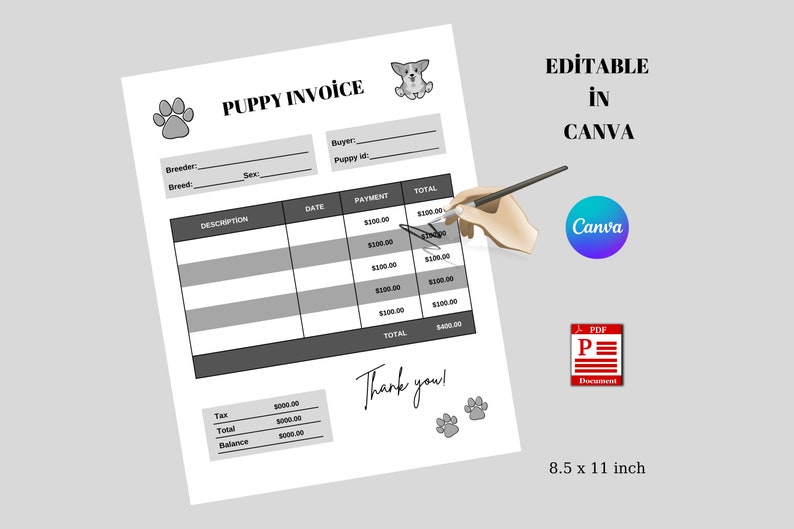 Printable Breeder Puppy Invoice, Selling A Puppy Etsy