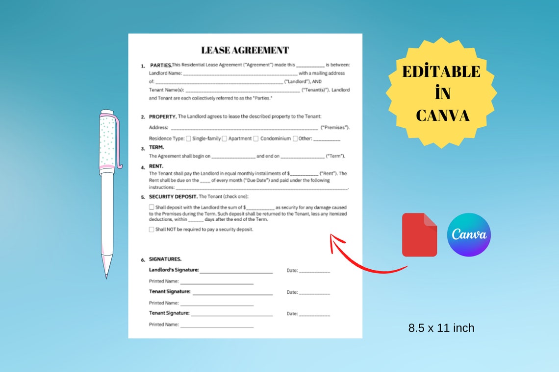 Rental Agreement, Simple One Page Lease Agreement, Printable Lease ...