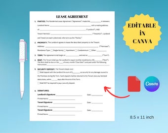 Editable One-Page Rental Agreement Template: Landlord Forms (Canva)