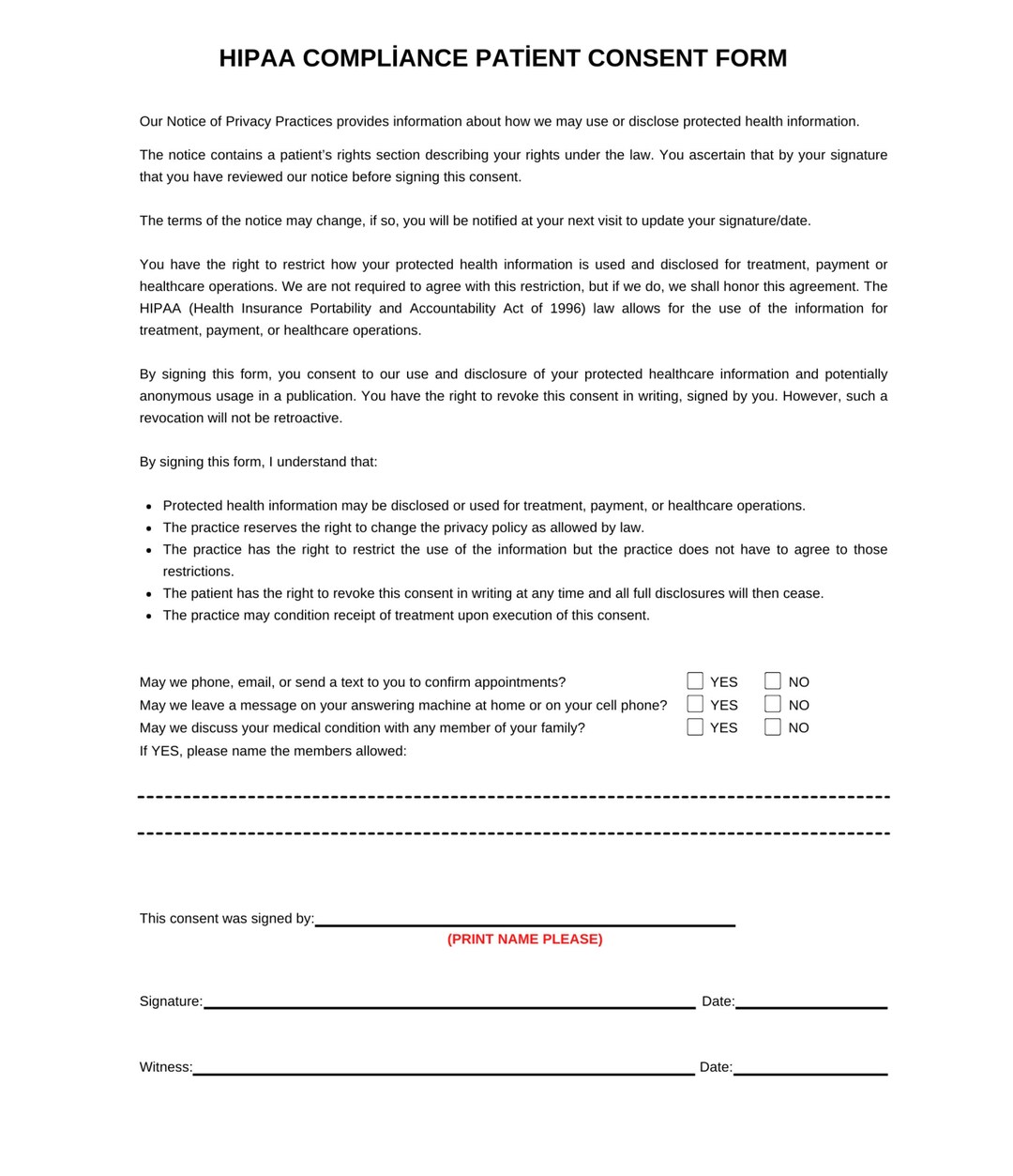HIPAA Consent Form Template Printable HIPAA Compliance Patient Consent Form Medical Consent HIPAA Consent Form Template Printable HIPAA Compliance Patient Consent Form Medical Consent