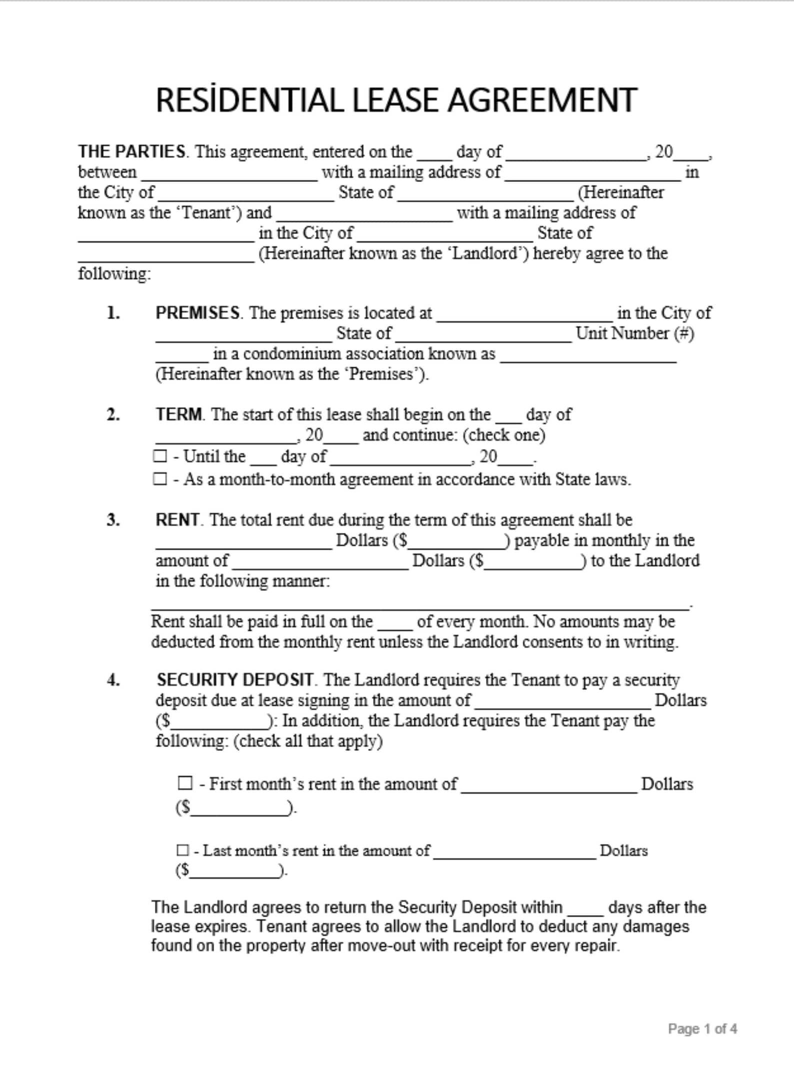 Printable Rental Agreement, Editable in CANVA Lease Contract , Landlord ...