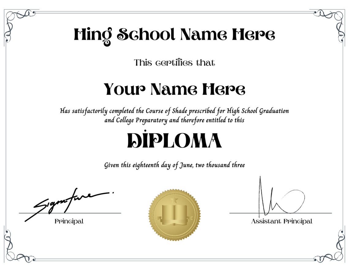 Printable High School Diploma Template, Editable Homeschool High School