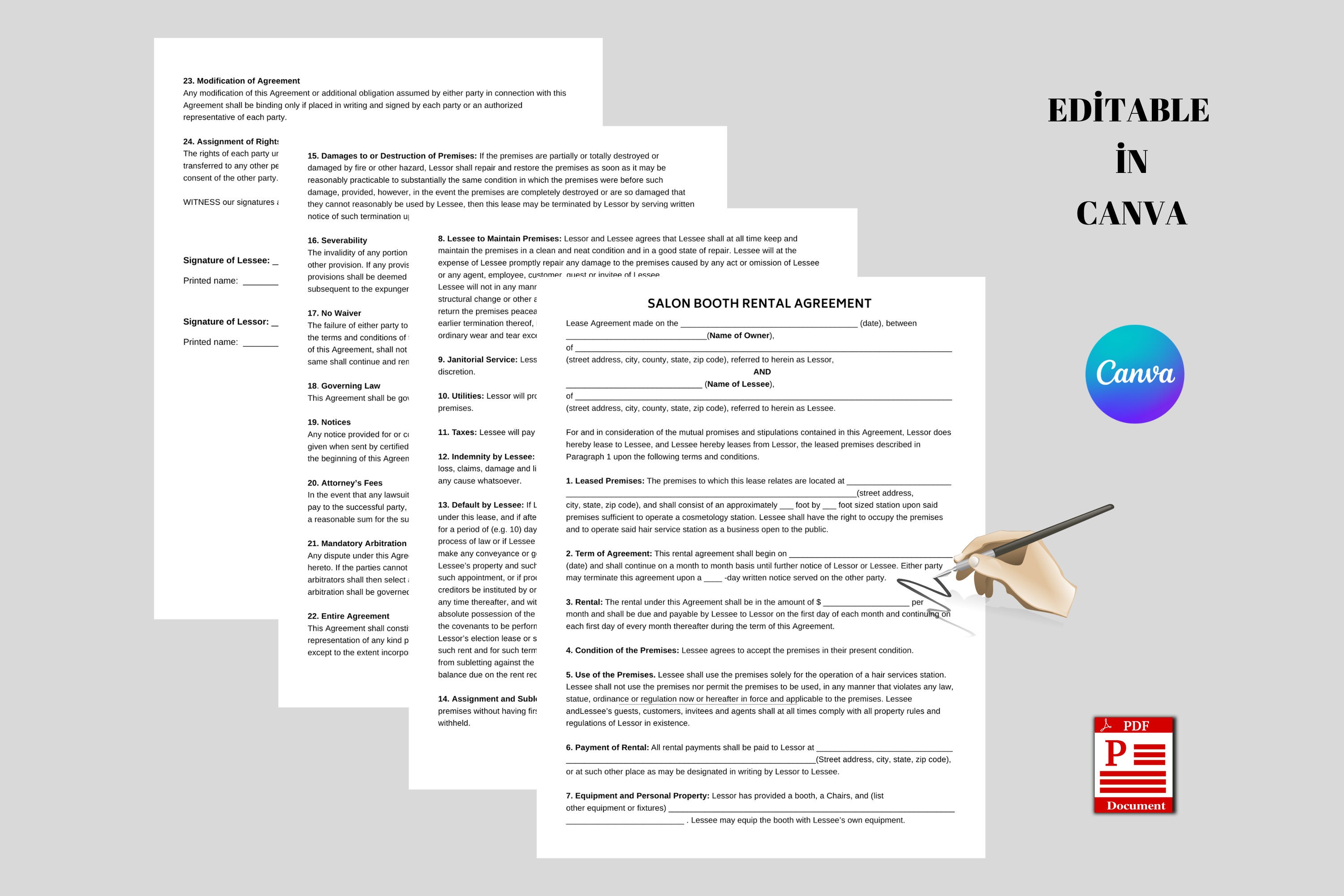 Printable Salon Booth Rental Agreement - Etsy