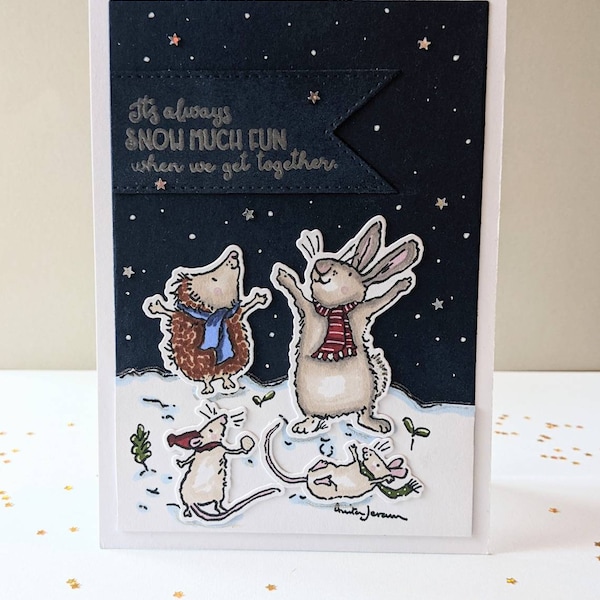 Cute Christmas card, hand stamped, handmade, Greetings card, Xmas