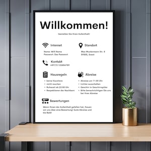 Sinal de boas-vindas para aluguel por temporada | Mensagem de saudação para convidados | Placa e informações do Airbnb de férias | Quadro informativo | Modelo