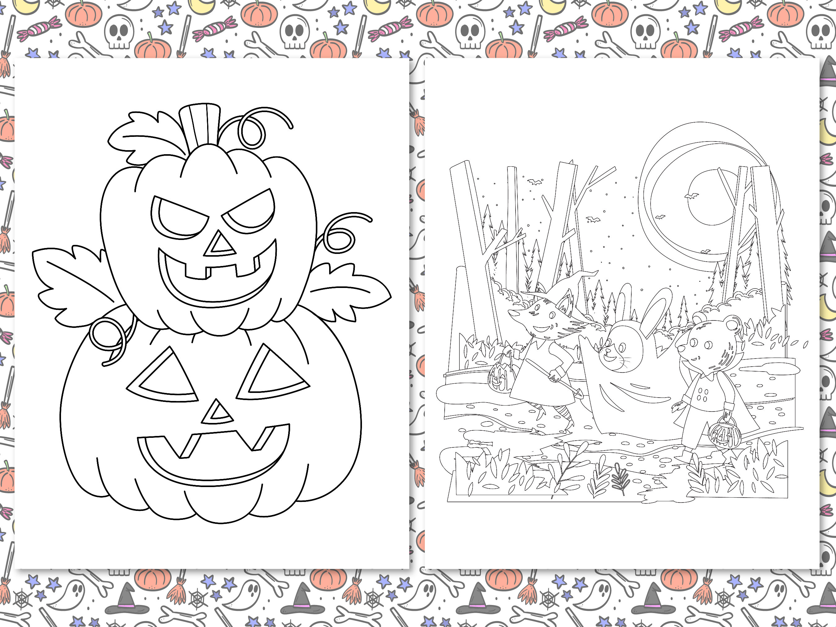 Halloween Printable Coloring Pages Bundle for Kids & Adults - Etsy