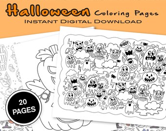 Halloween Printable Coloring Pages Bundle for Kids & Adults