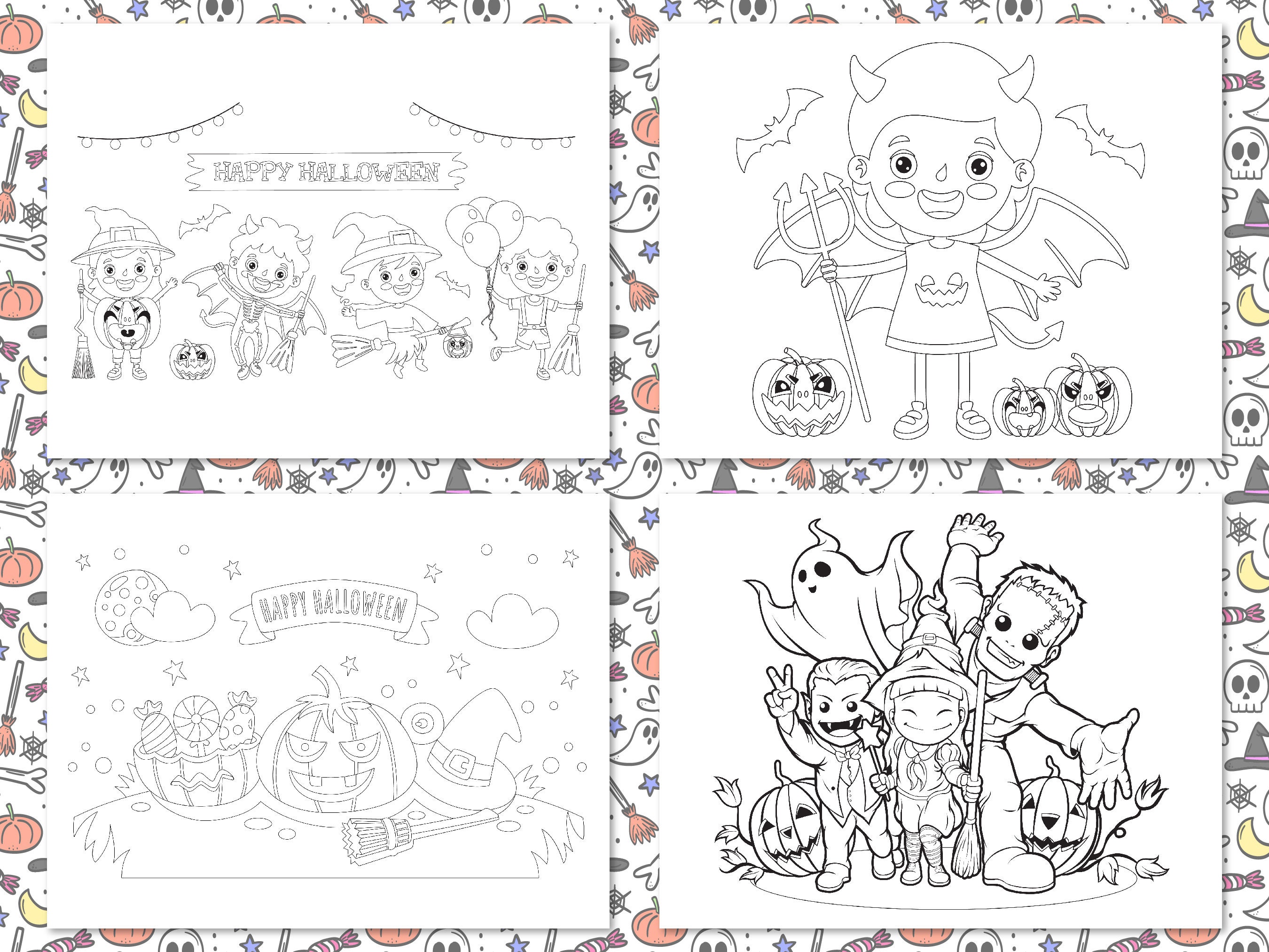 Halloween Printable Coloring Pages Bundle for Kids & Adults - Etsy
