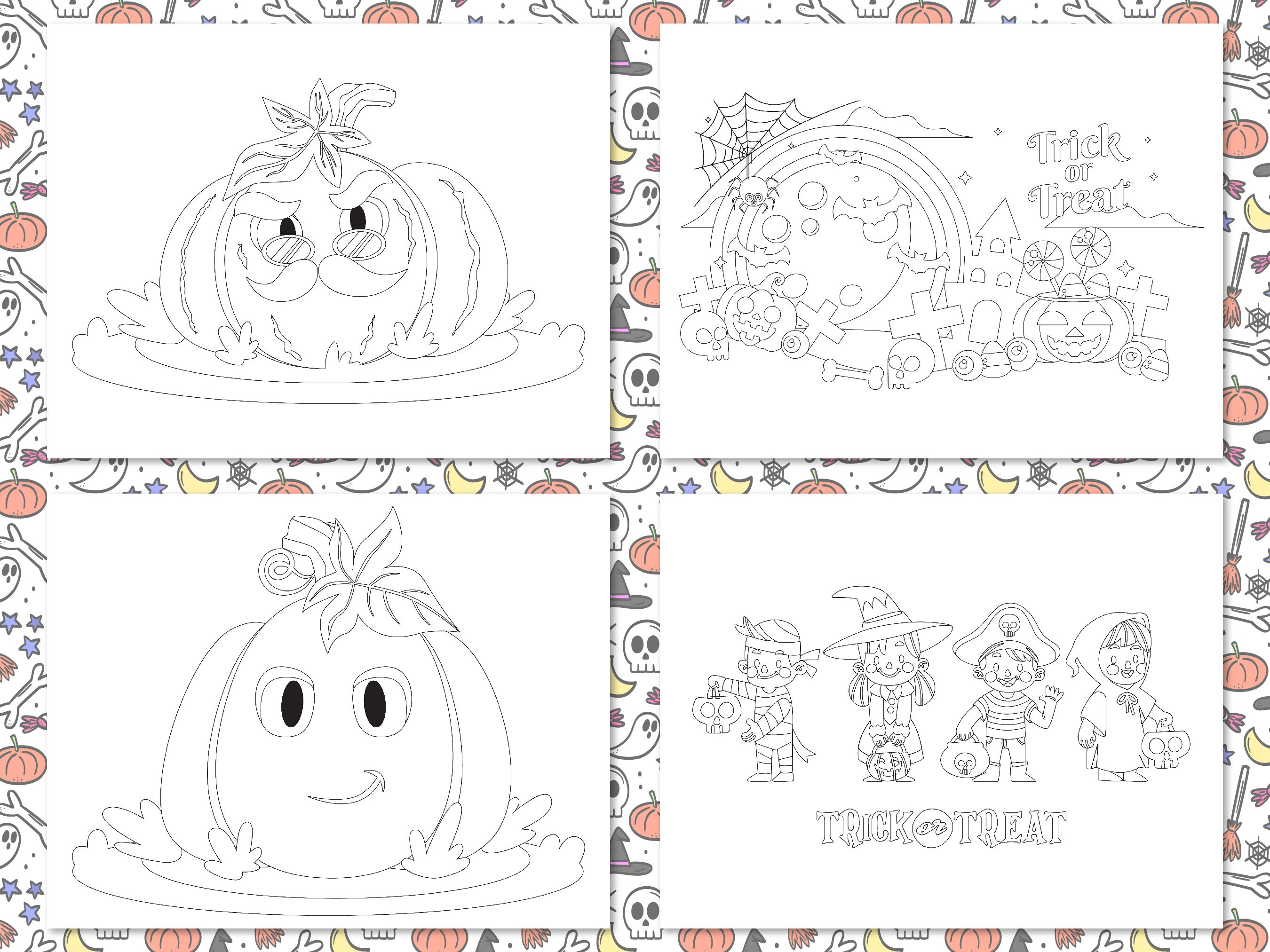 Halloween Printable Coloring Pages Bundle for Kids & Adults - Etsy