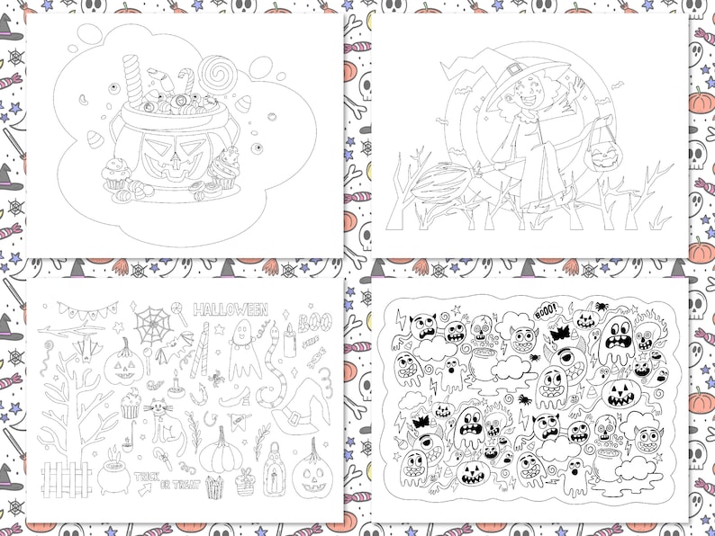 Halloween Printable Coloring Pages Bundle for Kids & Adults - Etsy